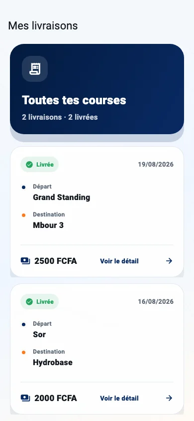 Historique des livraisons dans l’application Tiak-Tiak