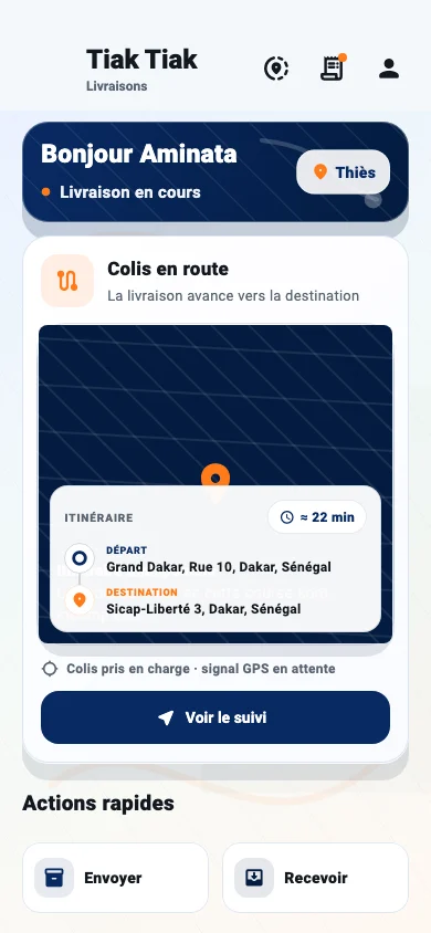 Écran d’accueil de l’application Tiak-Tiak